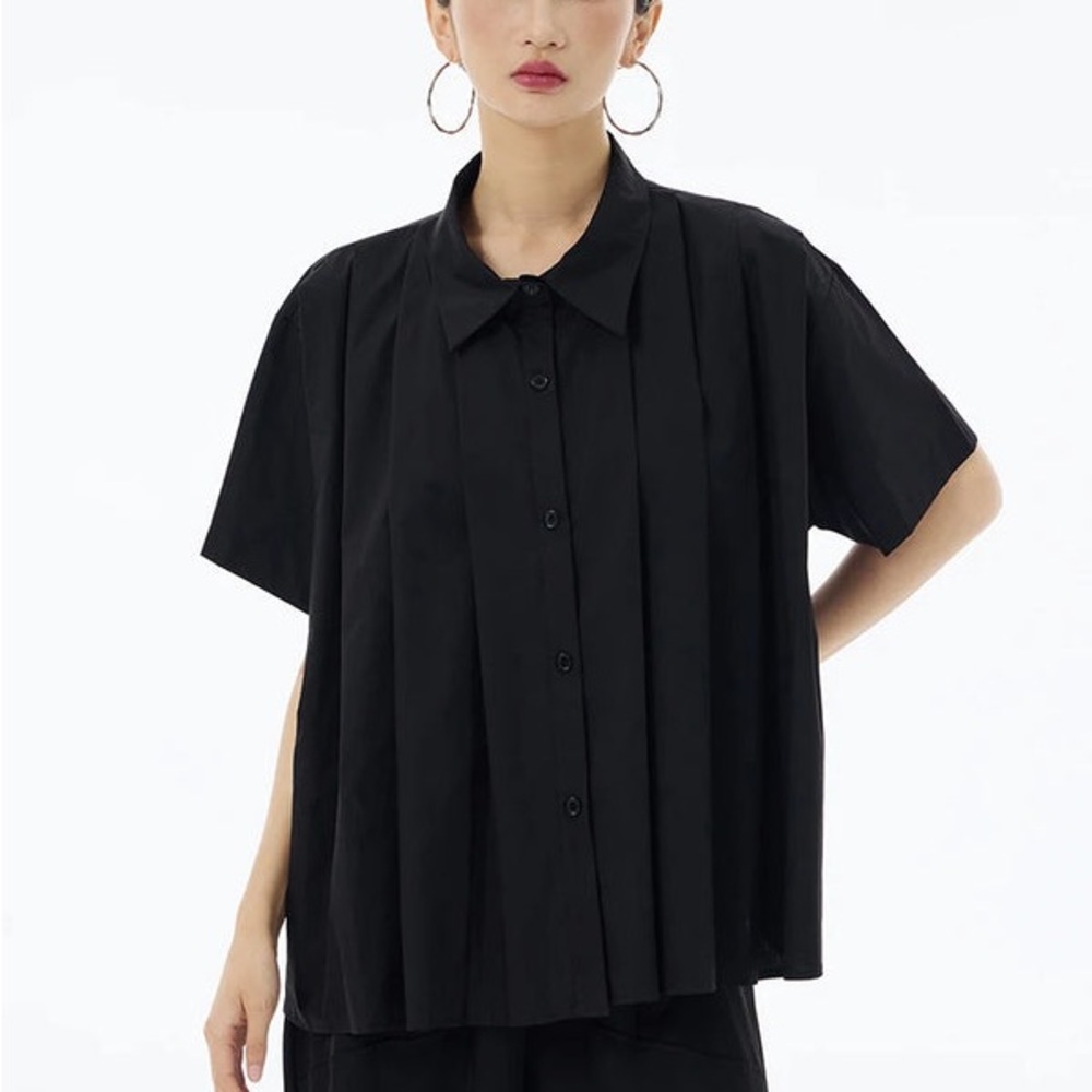 Classic Black Women's Pleated Shirt